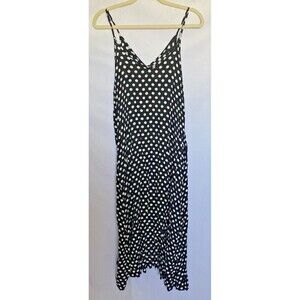 LILBETTER Womens Dress Size M Black White Polka Dot High Low Sundress w/Sash